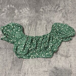 Gomorn Floral Puff Sleeve Crop Top Women S Green Tie Back‎ Cottagecore